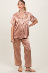 Gold Satin Contrast Trim Pajama Set