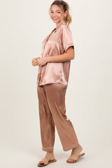 Gold Satin Contrast Trim Pajama Set