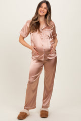 Gold Satin Contrast Trim Maternity Pajama Set