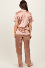 Gold Satin Contrast Trim Maternity Pajama Set