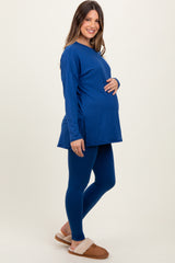 Navy Brushed Knit Maternity Oversized Top and Legging Set