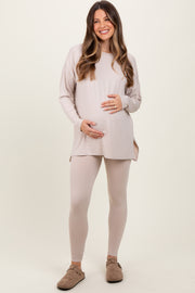 Beige Brushed Knit Maternity Oversized Top and Legging Set