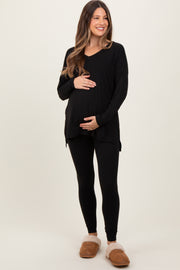 Black Brushed Knit Maternity Oversized Top and Legging Set