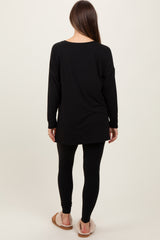 Black Brushed Knit Maternity Oversized Top and Legging Set