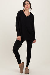 Black Brushed Knit Oversized Top and Legging Set