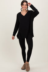 Black Brushed Knit Oversized Top and Legging Set