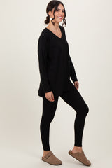 Black Brushed Knit Oversized Top and Legging Set