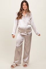 Cream Satin Contrast Trim Long Sleeve Maternity Pajama Set