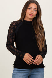 Black Lace Sleeve Mock Neck Maternity Blouse