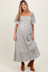 Cream Flowy Ditsy Floral Smocked Maternity Midi Dress