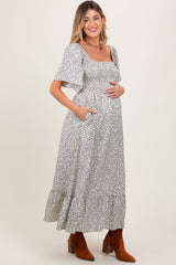 Cream Flowy Ditsy Floral Smocked Maternity Midi Dress