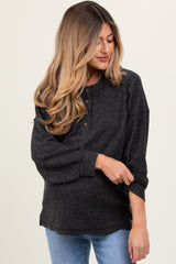 Charcoal Oversized Ribbed Knit Henley Maternity Sweater