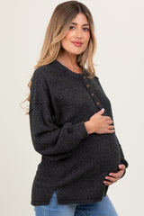 Charcoal Oversized Ribbed Knit Henley Maternity Sweater