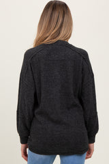 Charcoal Oversized Ribbed Knit Henley Maternity Sweater