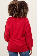 Red Oversized Ribbed Knit Henley Maternity Sweater