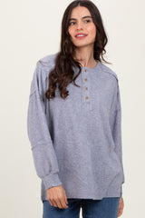 Heather Grey Oversized Ribbed Knit Henley Maternity Sweater