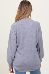 Heather Grey Oversized Ribbed Knit Henley Maternity Sweater