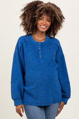 Light Navy Oversized Ribbed Knit Henley Maternity Sweater