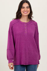 Plum Oversized Ribbed Knit Henley Maternity Sweater