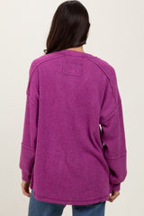 Plum Oversized Ribbed Knit Henley Sweater