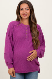 Plum Oversized Ribbed Knit Henley Maternity Sweater