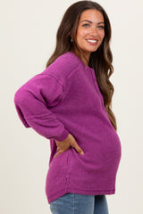 Plum Oversized Ribbed Knit Henley Maternity Sweater