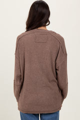 Mocha Oversized Ribbed Knit Henley Sweater