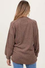 Mocha Oversized Ribbed Knit Henley Maternity Sweater