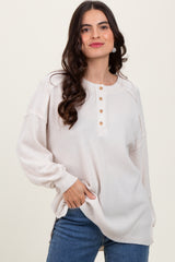 Cream Oversized Ribbed Knit Henley Maternity Sweater