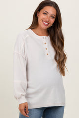 Cream Oversized Ribbed Knit Henley Maternity Sweater