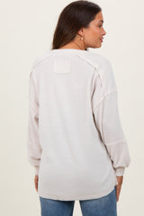 Cream Oversized Ribbed Knit Henley Maternity Sweater