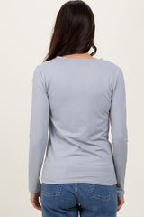 Heather Grey Brushed Knit V-Neck Long Sleeve Top