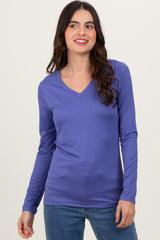 Periwinkle Brushed Knit V-Neck Long Sleeve Top