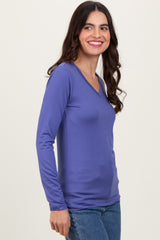 Periwinkle Brushed Knit V-Neck Long Sleeve Top