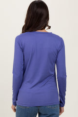 Periwinkle Brushed Knit V-Neck Long Sleeve Top