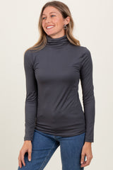 Charcoal Brushed Knit Basic Turtleneck Top