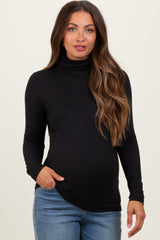 Black Brushed Knit Basic Turtleneck Maternity Top