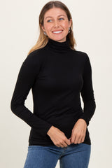 Black Brushed Knit Basic Turtleneck Maternity Top