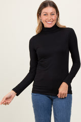 Black Brushed Knit Basic Turtleneck Top