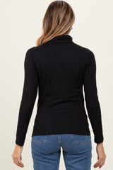 Black Brushed Knit Basic Turtleneck Top