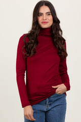 Burgundy Brushed Knit Basic Turtleneck Top