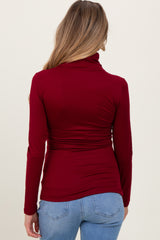 Burgundy Brushed Knit Basic Turtleneck Maternity Top