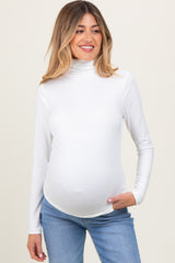 White Brushed Knit Basic Turtleneck Maternity Top