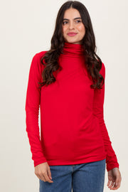 Red Brushed Knit Basic Turtleneck Top