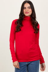 Red Brushed Knit Basic Turtleneck Maternity Top