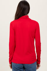 Red Brushed Knit Basic Turtleneck Top