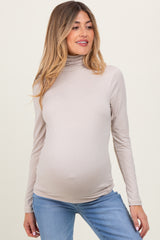 Cream Brushed Knit Basic Turtleneck Maternity Top