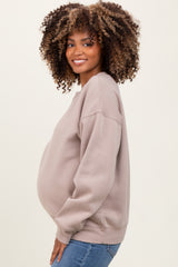 Beige Basic Fleece Crewneck Maternity Sweatshirt