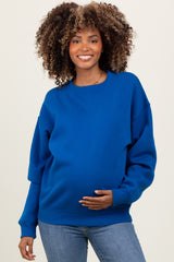 Royal Blue Basic Fleece Crewneck Maternity Sweatshirt