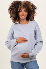 Heather Grey Basic Fleece Crewneck Maternity Sweatshirt